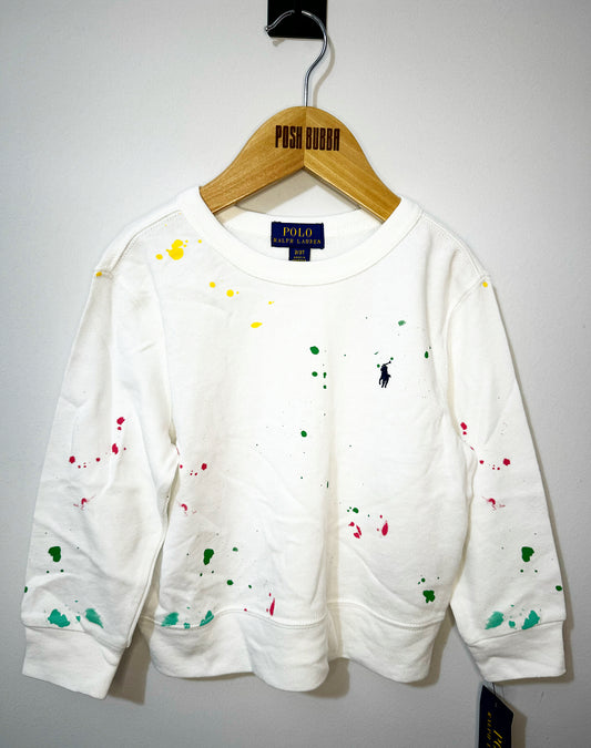 Ralph Lauren White Paint Jumper 3y