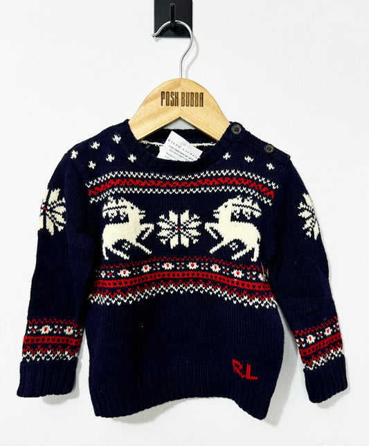 Ralph Lauren Dark Blue Chrismas Jumper 12m