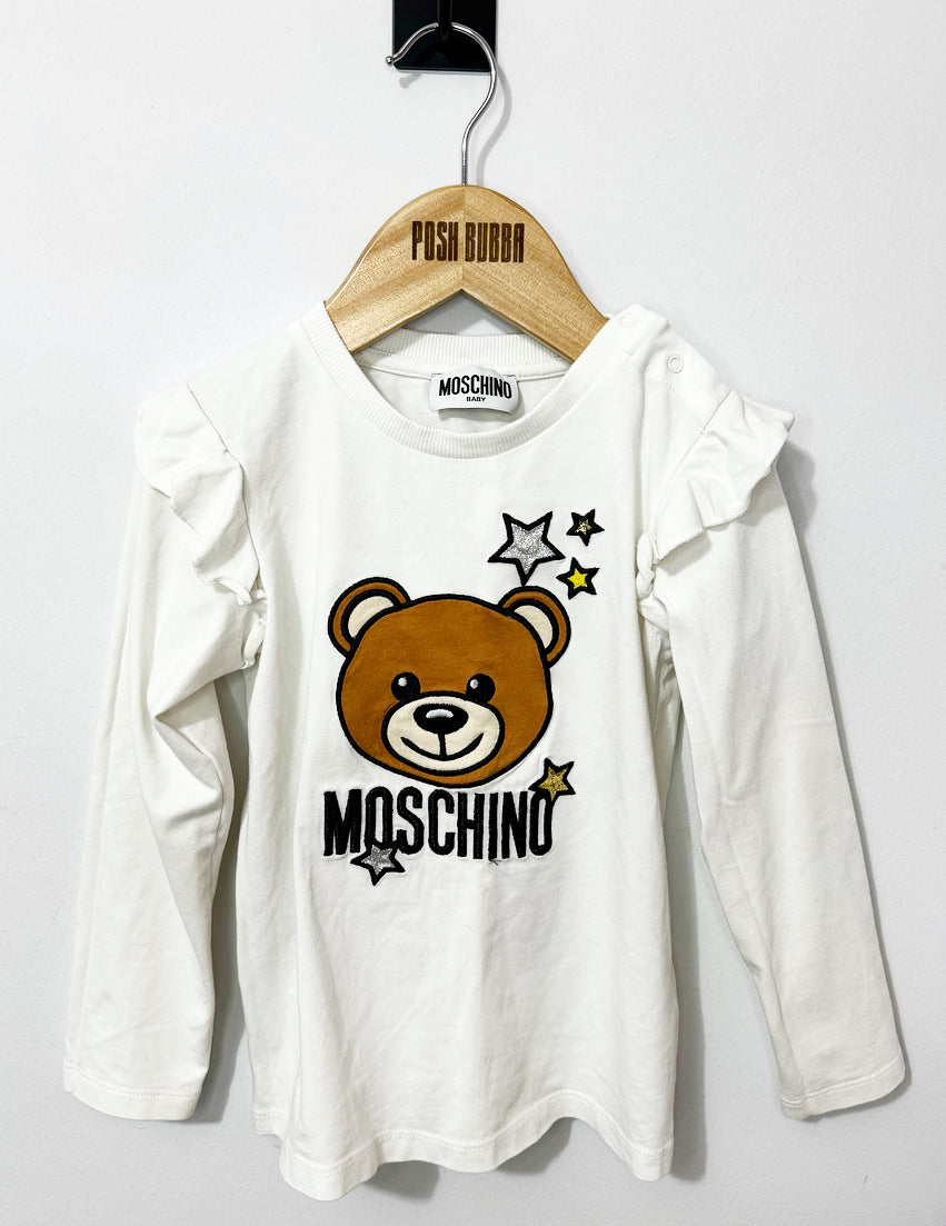 Moschino Girls White T-shirt long sleeve 2-3y No Tags