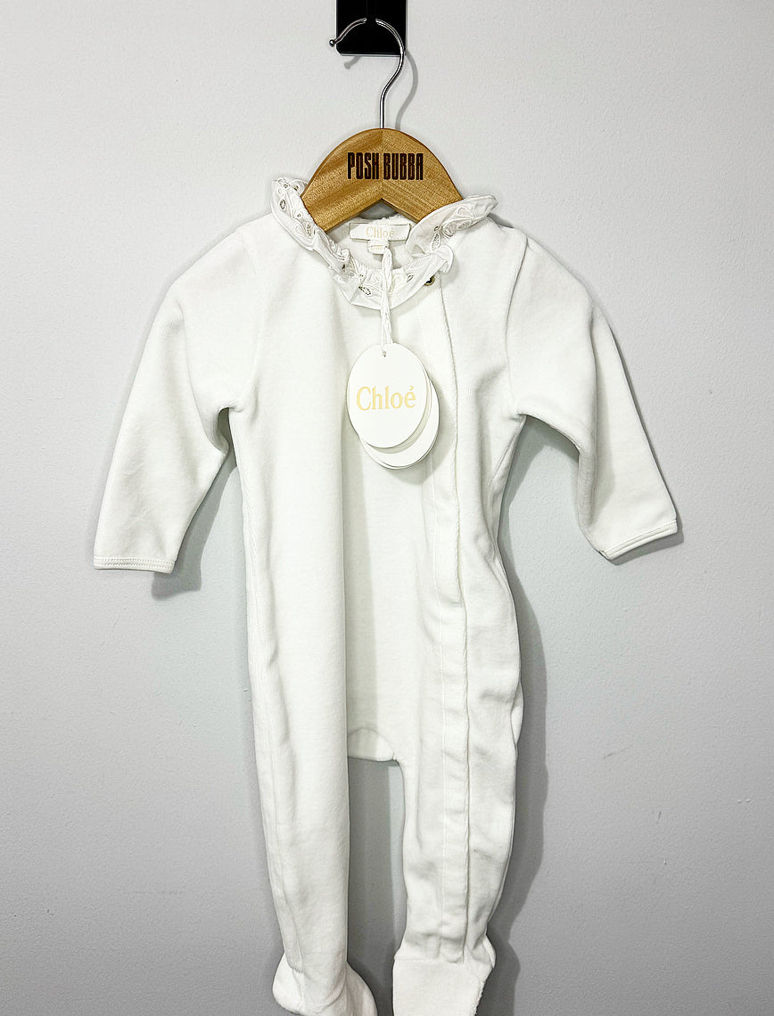 Chloe white babygrow 6m