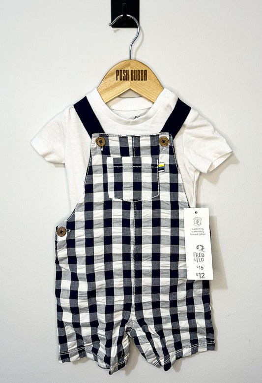 F&F Checked Dungarees 9-12m