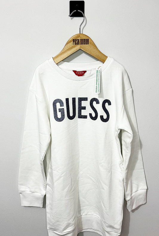 Guess White Glitter Logo Dress 7y