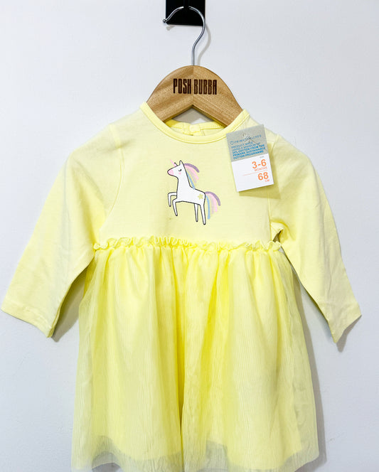 Primark Yellow Unicorn Dress 3-6m