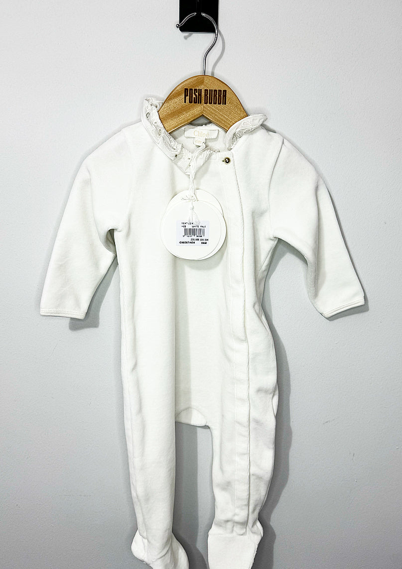 Chloe white babygrow 6m