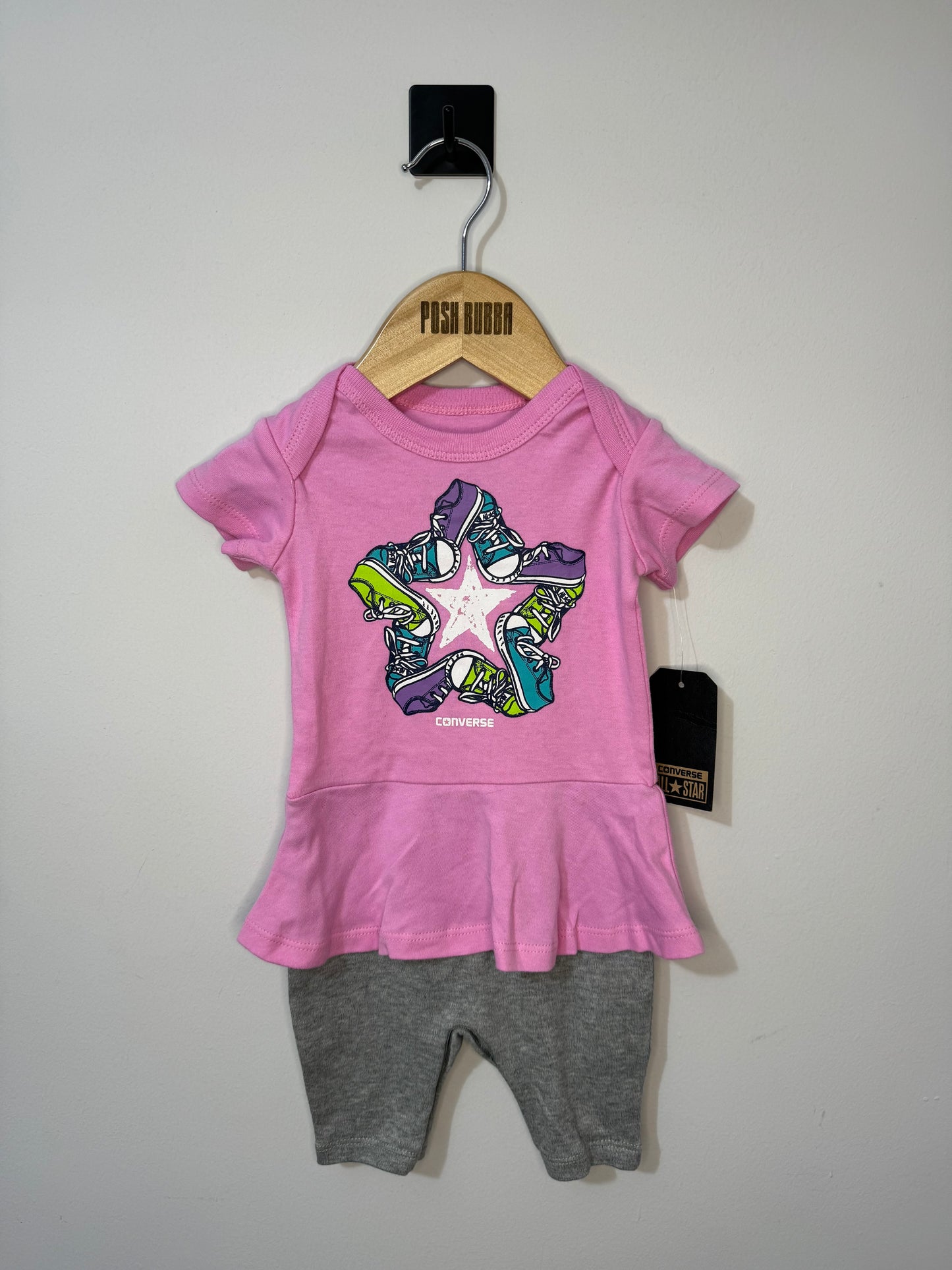 Converse Pink&Gray Babygrow 0-3m