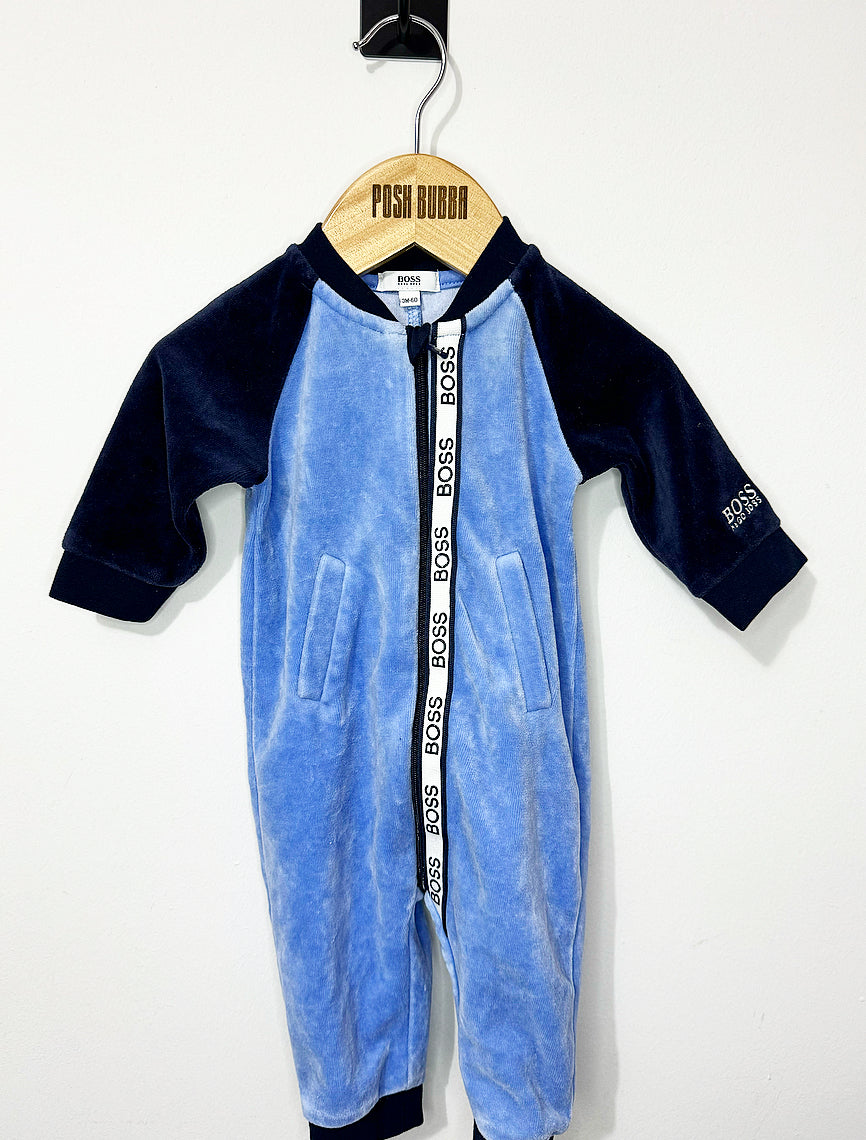 Boss Fleece Blue Babygrow No Tags 3-6m