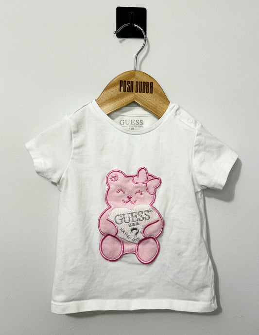 Guess White Pink Bear T-shirt 12m No Tags