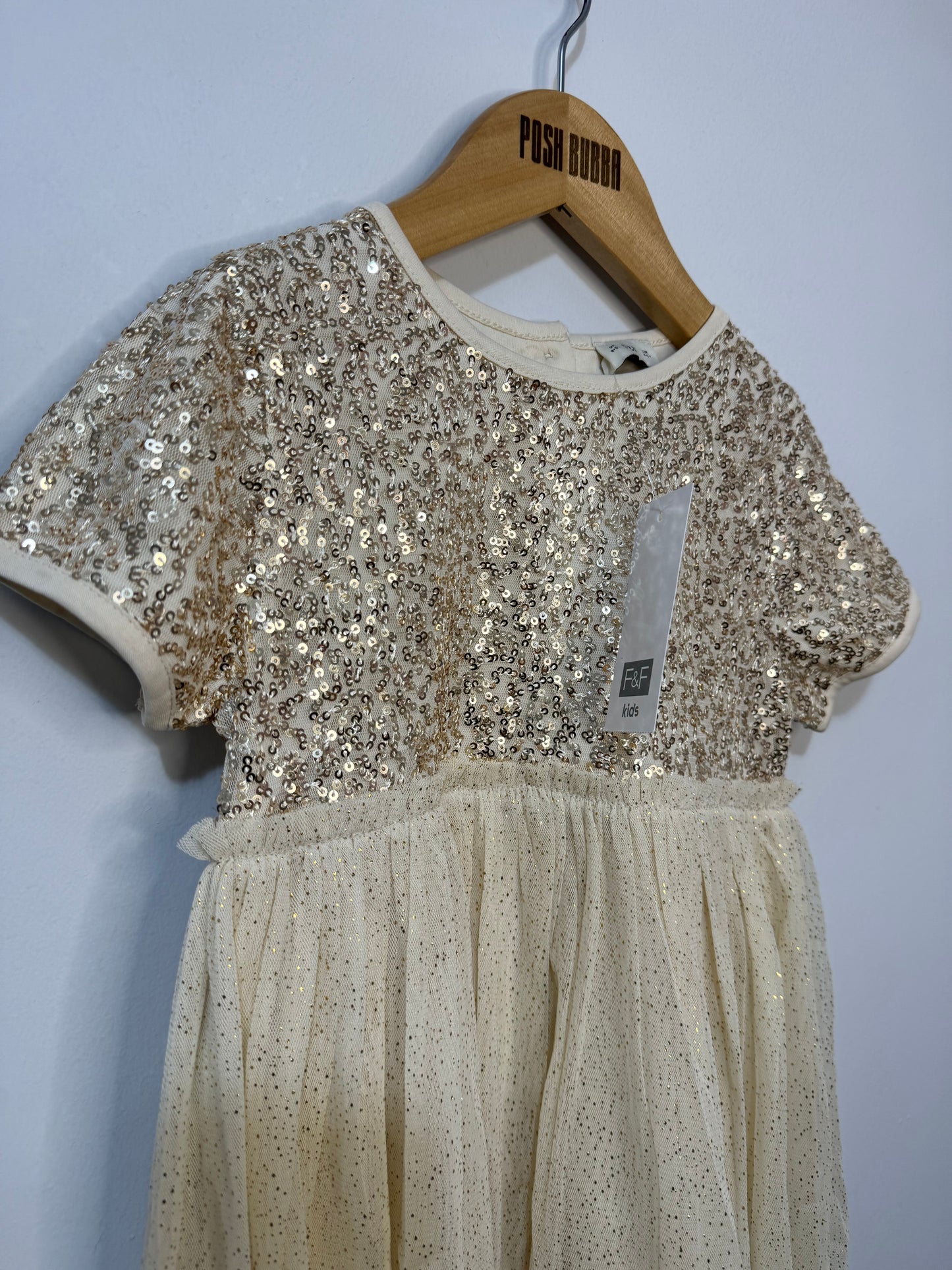 F&F Gold Sequin Dress 4-5y