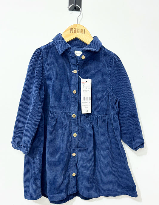 F&F Dark Blue Velvet Dress 2-3y