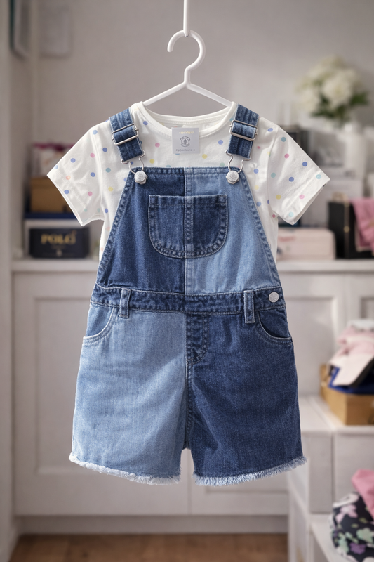 Denim Playsuit & T-shirt 2-3y
