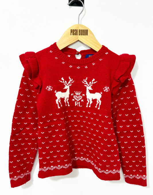 Ralph Lauren Red Girls Christmas Jumper 5y No Tags