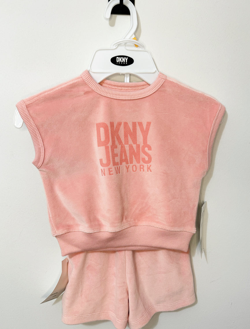 DKNY baby peach velvet set 12m