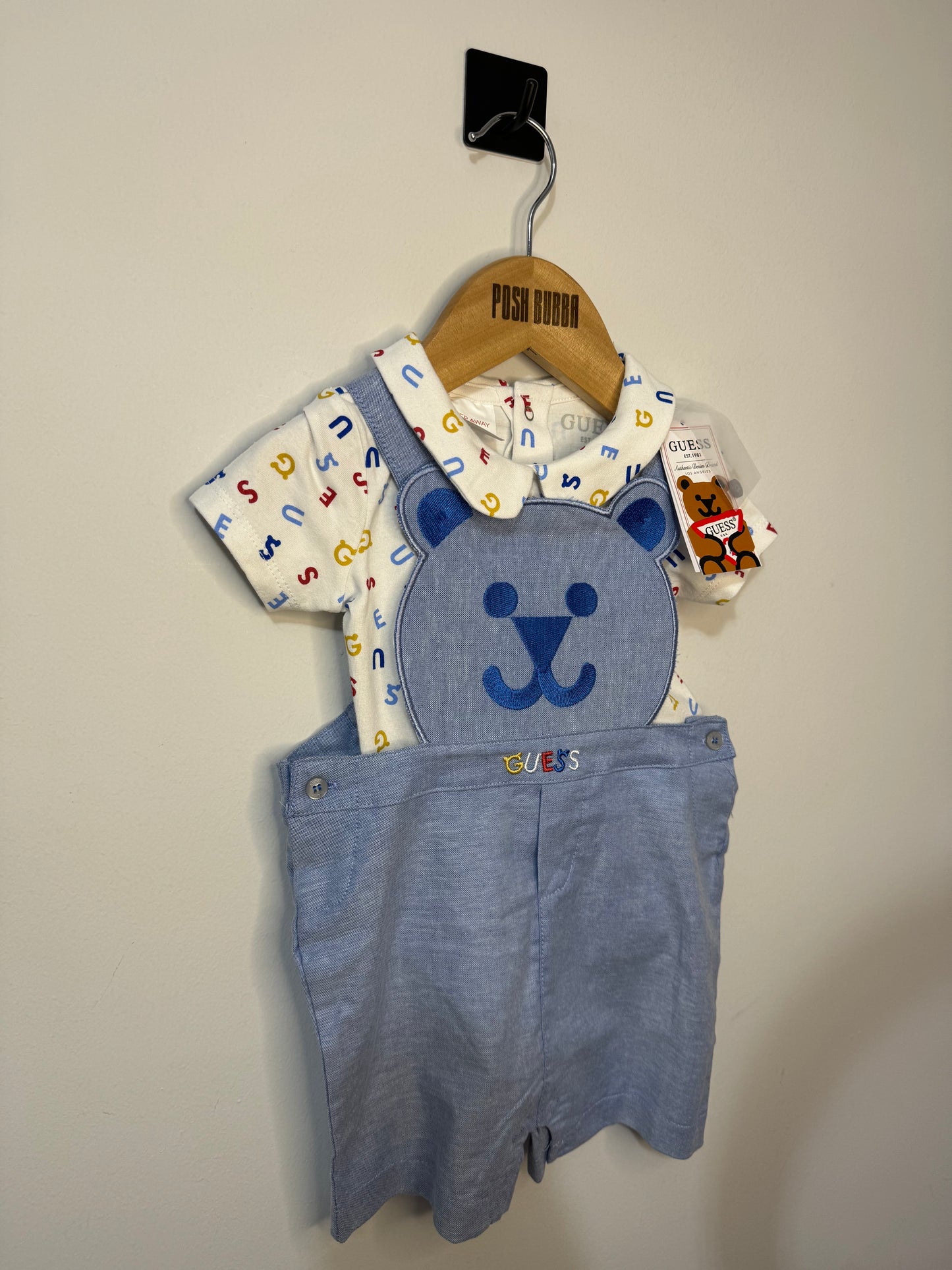 Guess Light Blue Bear Dungarees6-9m