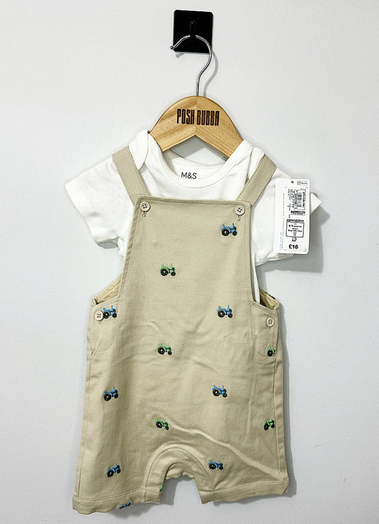 M&S Tractor Dungarees 6-9m