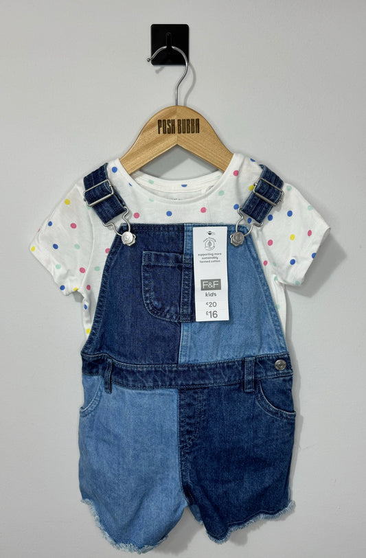 F&F Girls Denim Dungarees 2-4y