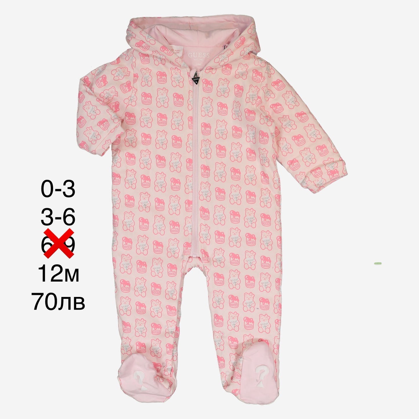 Guess Pink Teddies Babygrow 0-3,12m