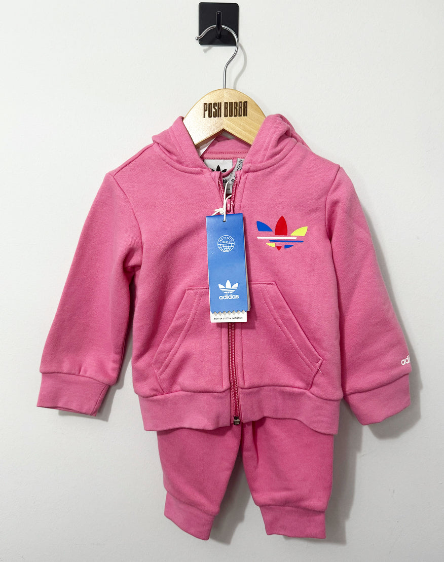 Adidas pink tracksuit 6-9m